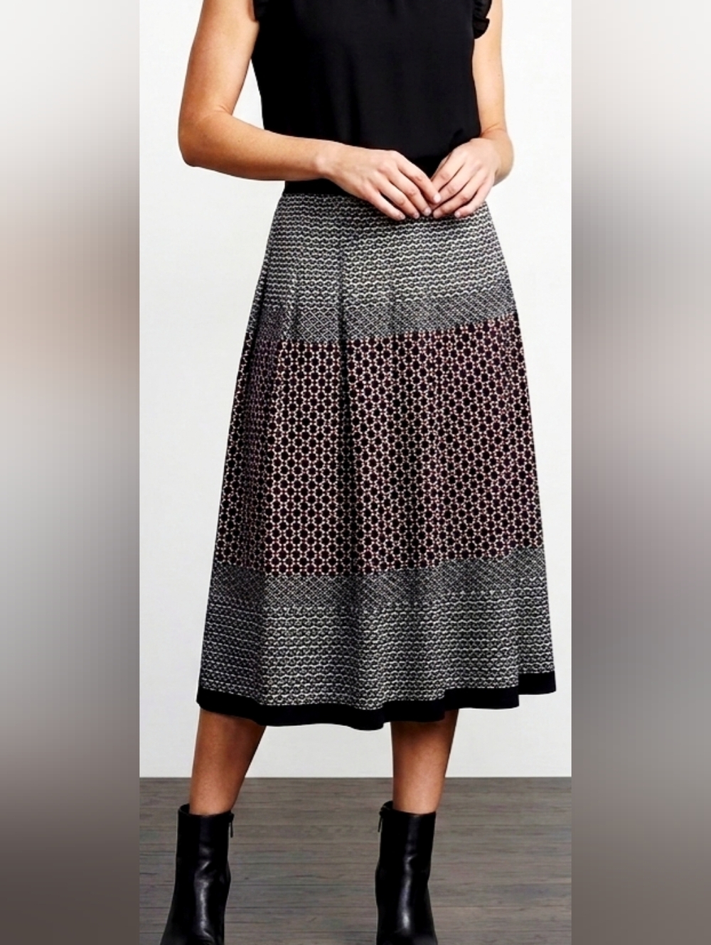 Talbots Midi Skirt Pleated Graphic Print Work Chic A Line Romantic Teacher Girly